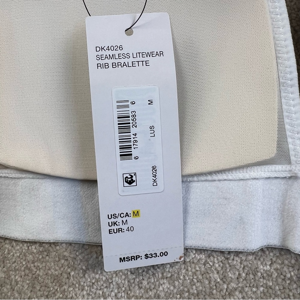 DKNY Seamless Litewear Rib Bralette White Gray Logo NWT Adjustable Bra Medium - Picture 6 of 7